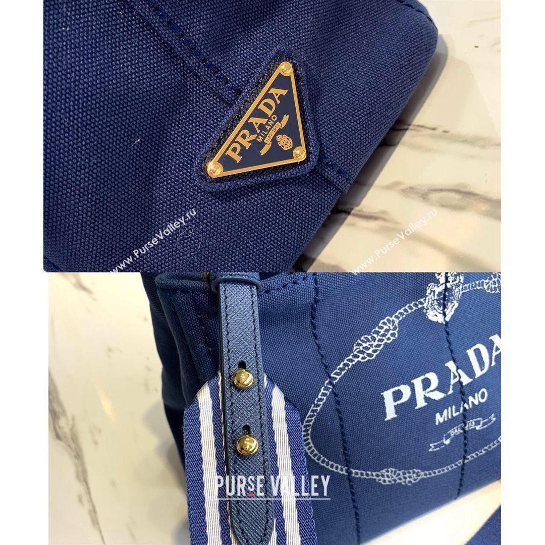 Prada Small Cotton Canvas Tote 1BG439 Navy Blue 2021 (YZ-21080441)