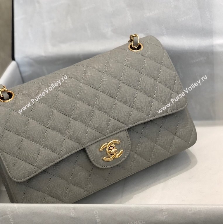 Chanel Quilted Grained Calfskin Medium Classic Flap Bag A01112 Grey/Gold 2021 (SM-210929059)