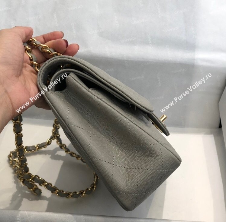 Chanel Quilted Grained Calfskin Medium Classic Flap Bag A01112 Grey/Gold 2021 (SM-210929059)