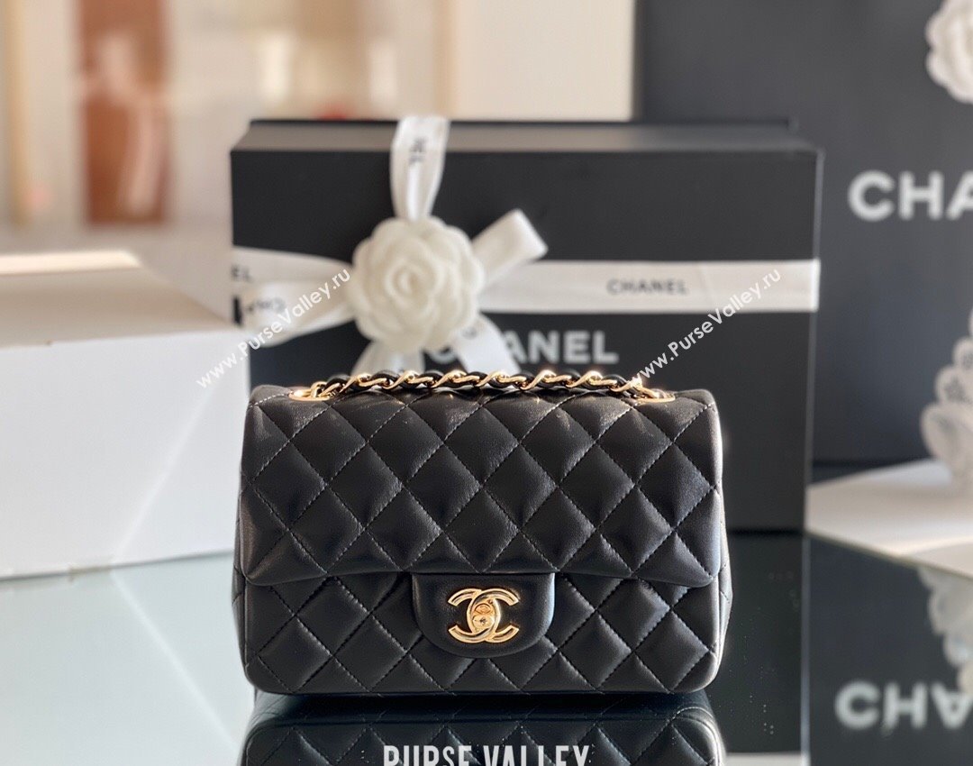 Chanel Quilted Lambskin Mini Classic Flap Bag A01116 Black/Gold 2024 Original Quality (MHE-24031411)