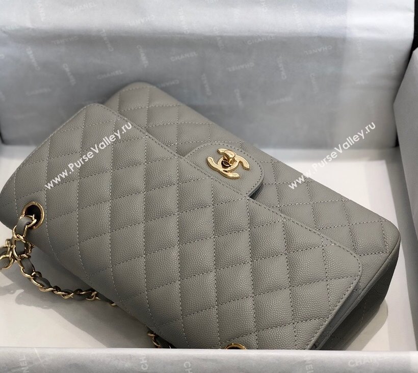 Chanel Quilted Grained Calfskin Medium Classic Flap Bag A01112 Grey/Gold 2021 (SM-210929059)