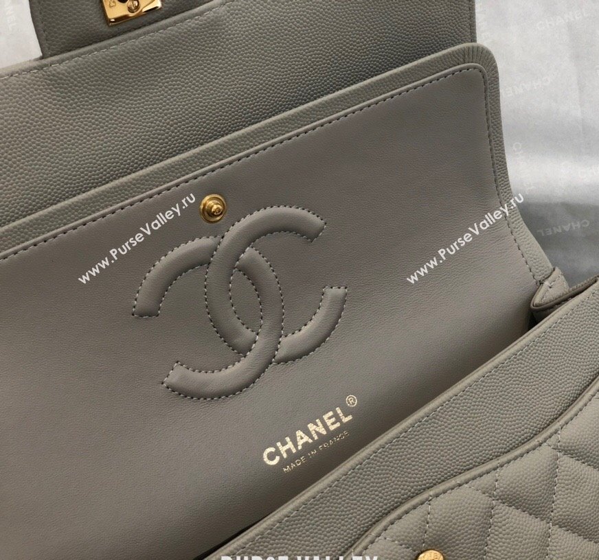 Chanel Quilted Grained Calfskin Medium Classic Flap Bag A01112 Grey/Gold 2021 (SM-210929059)