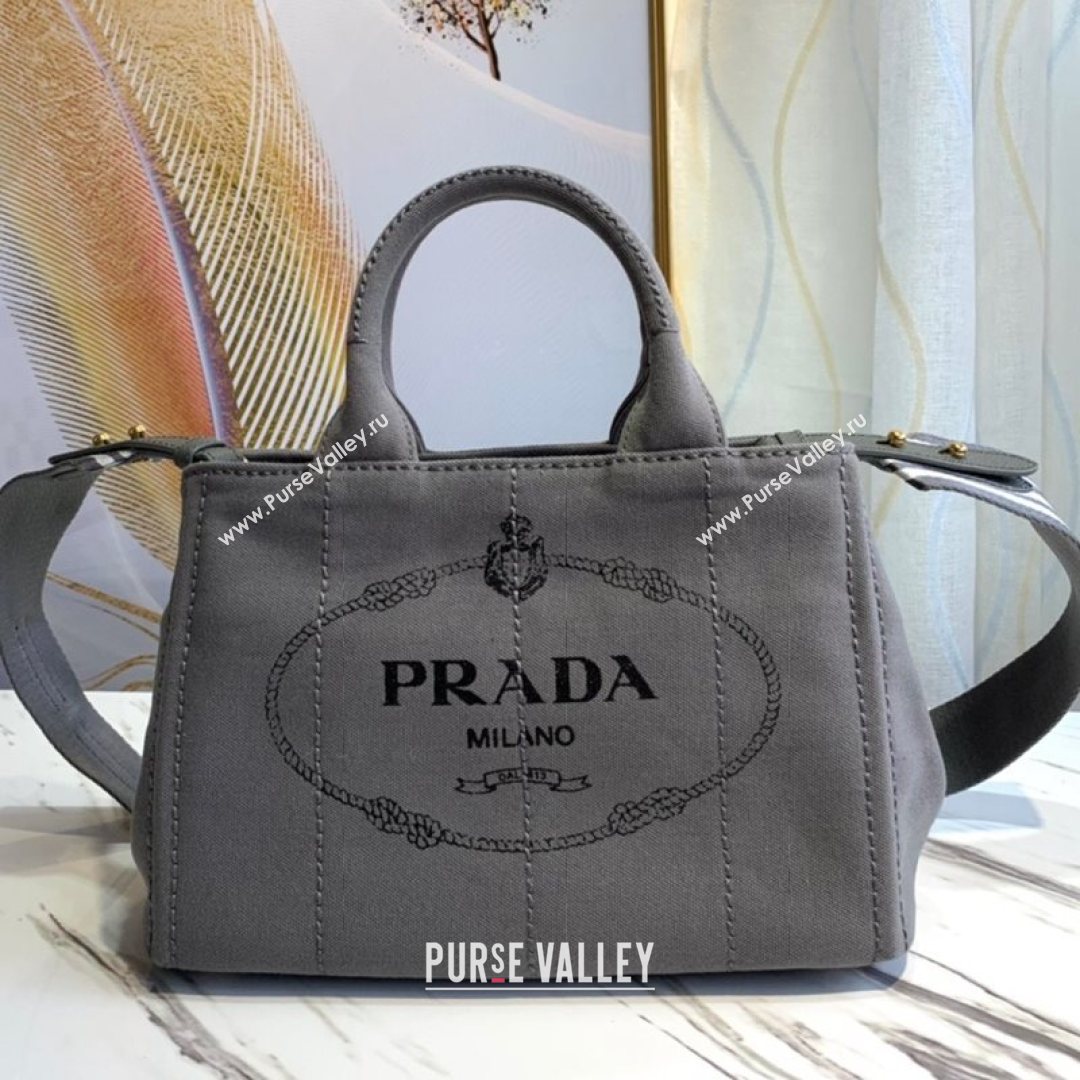 Prada Small Cotton Canvas Tote 1BG439 Grey 2021 (YZ-21080443)