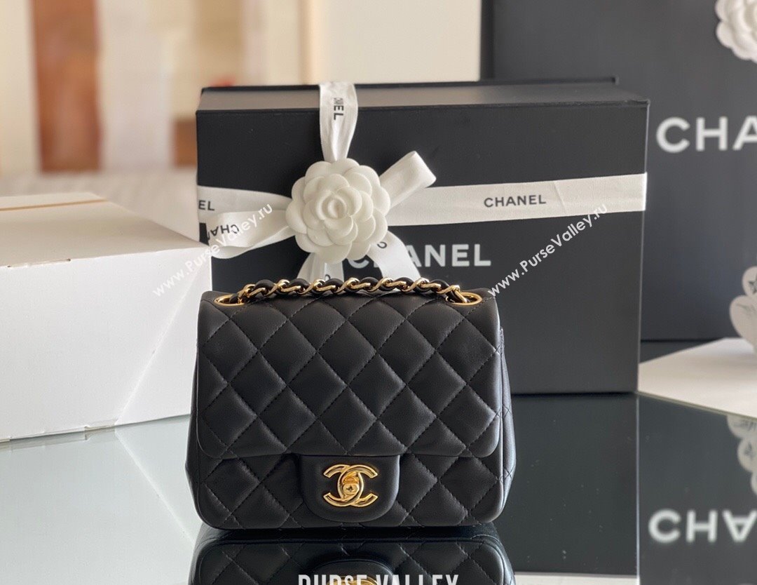 Chanel Quilted Lambskin Mini Square Flap Bag A01117 Black/Gold 2024 Original Quality (MHE-24031415)