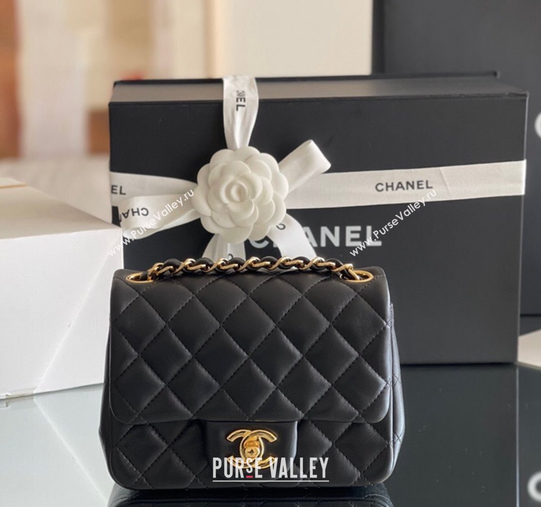 Chanel Quilted Lambskin Mini Square Flap Bag A01117 Black/Gold 2024 Original Quality (MHE-24031415)