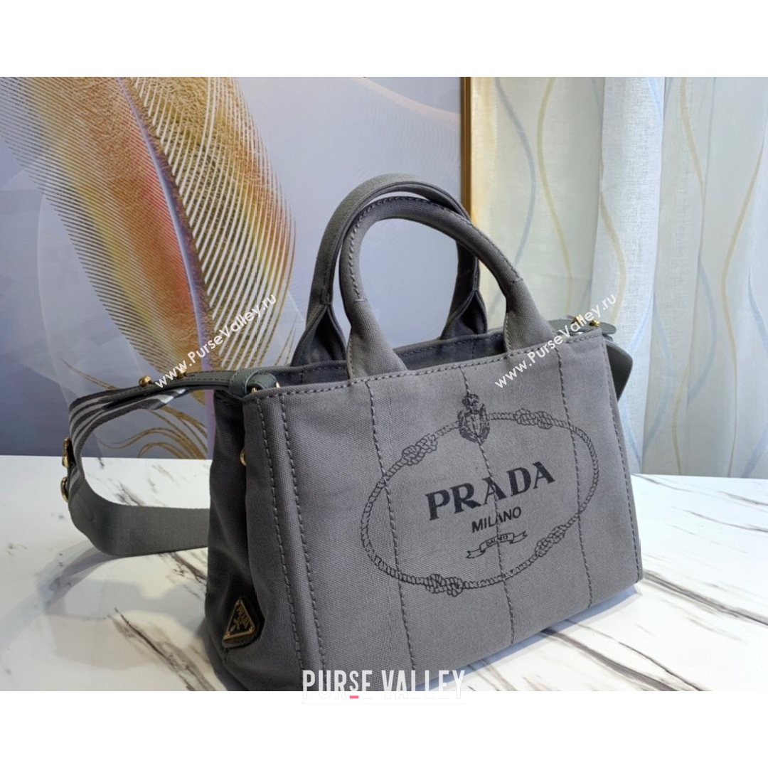 Prada Small Cotton Canvas Tote 1BG439 Grey 2021 (YZ-21080443)