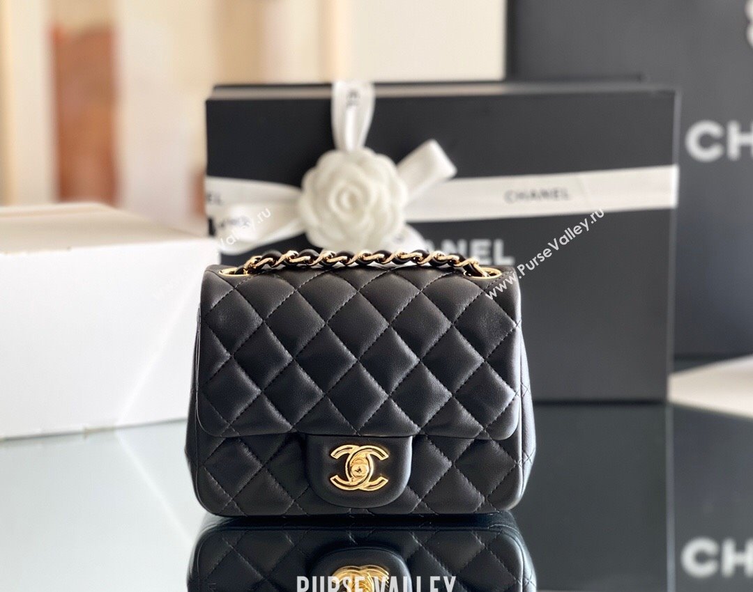 Chanel Quilted Lambskin Mini Square Flap Bag A01117 Black/Gold 2024 Original Quality (MHE-24031415)