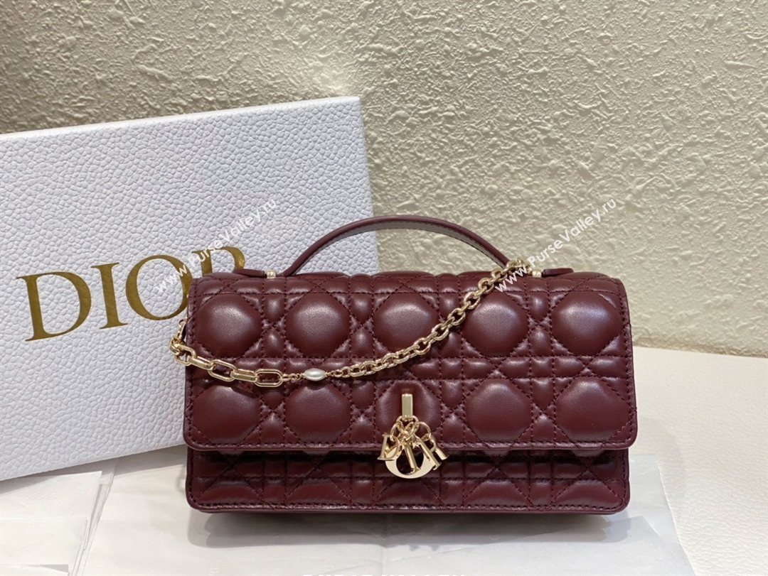 Dior My Dior Mini Bag in Burgundy Cannage Lambskin 0980 2024 (DMZ-24050725)