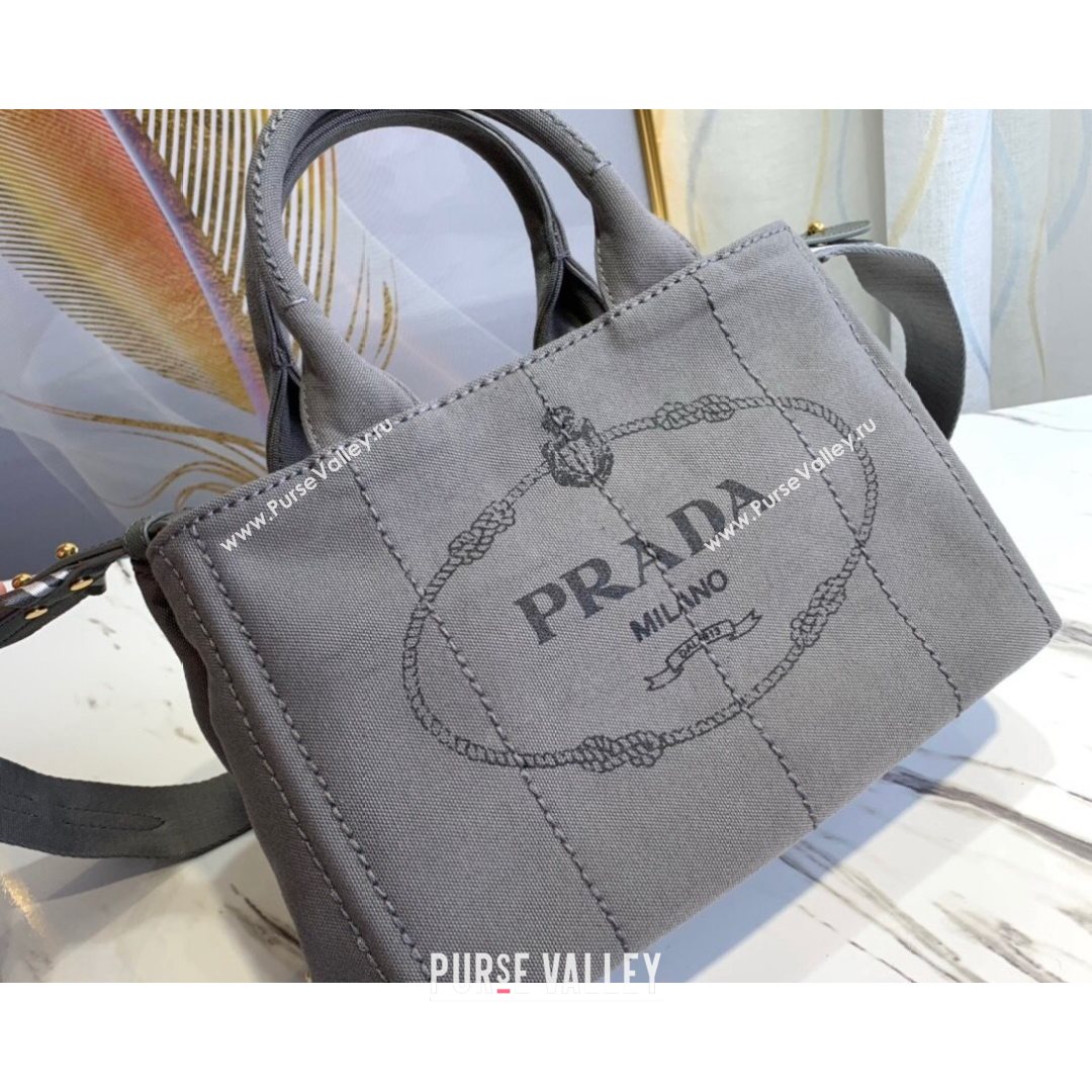 Prada Small Cotton Canvas Tote 1BG439 Grey 2021 (YZ-21080443)