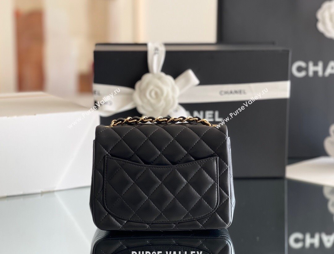 Chanel Quilted Lambskin Mini Square Flap Bag A01117 Black/Gold 2024 Original Quality (MHE-24031415)