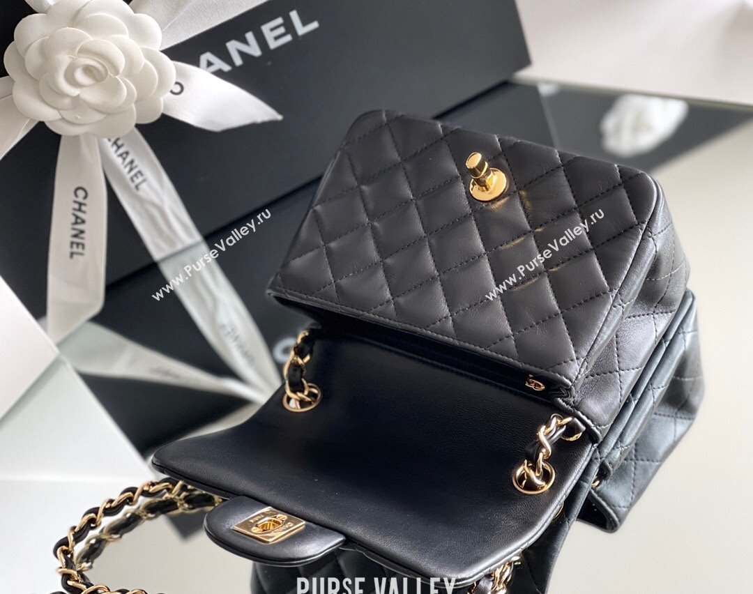 Chanel Quilted Lambskin Mini Square Flap Bag A01117 Black/Gold 2024 Original Quality (MHE-24031415)