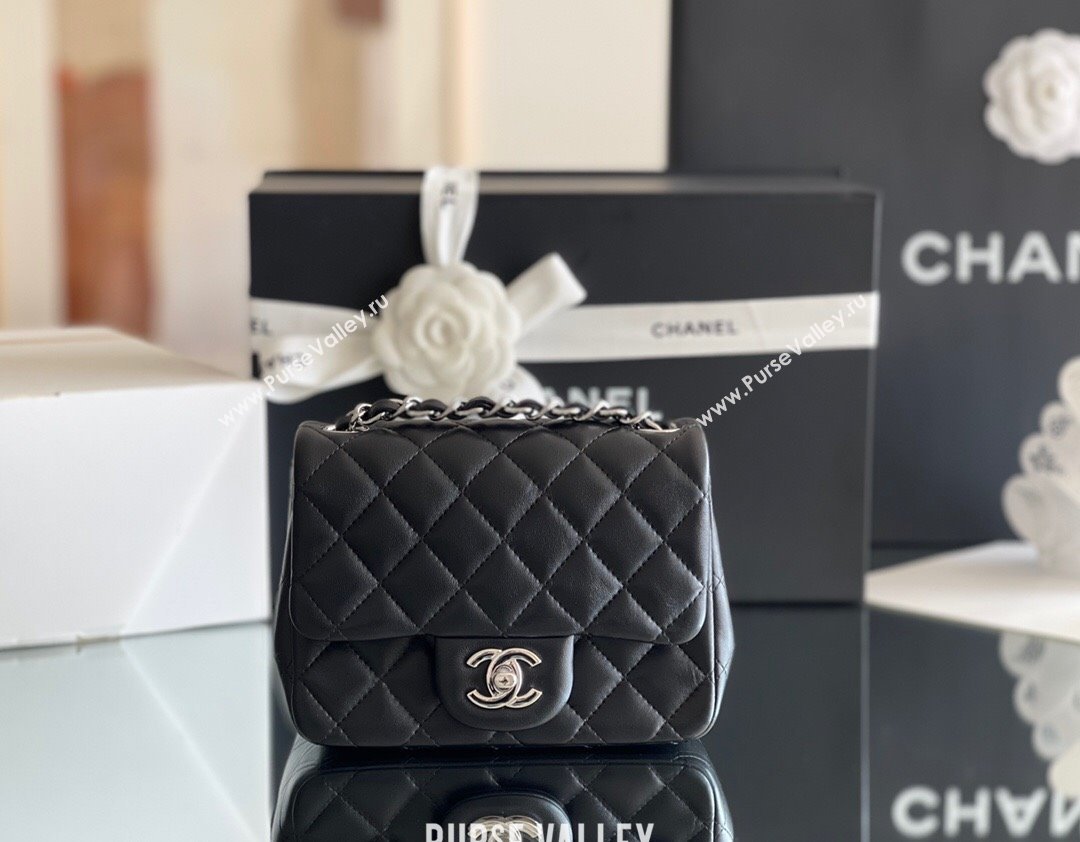 Chanel Quilted Lambskin Mini Square Flap Bag A01117 Black/Silver 2024 Original Quality (MHE-24031416)
