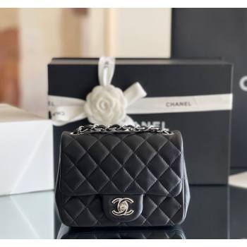 Chanel Quilted Lambskin Mini Square Flap Bag A01117 Black/Silver 2024 Original Quality (MHE-24031416)