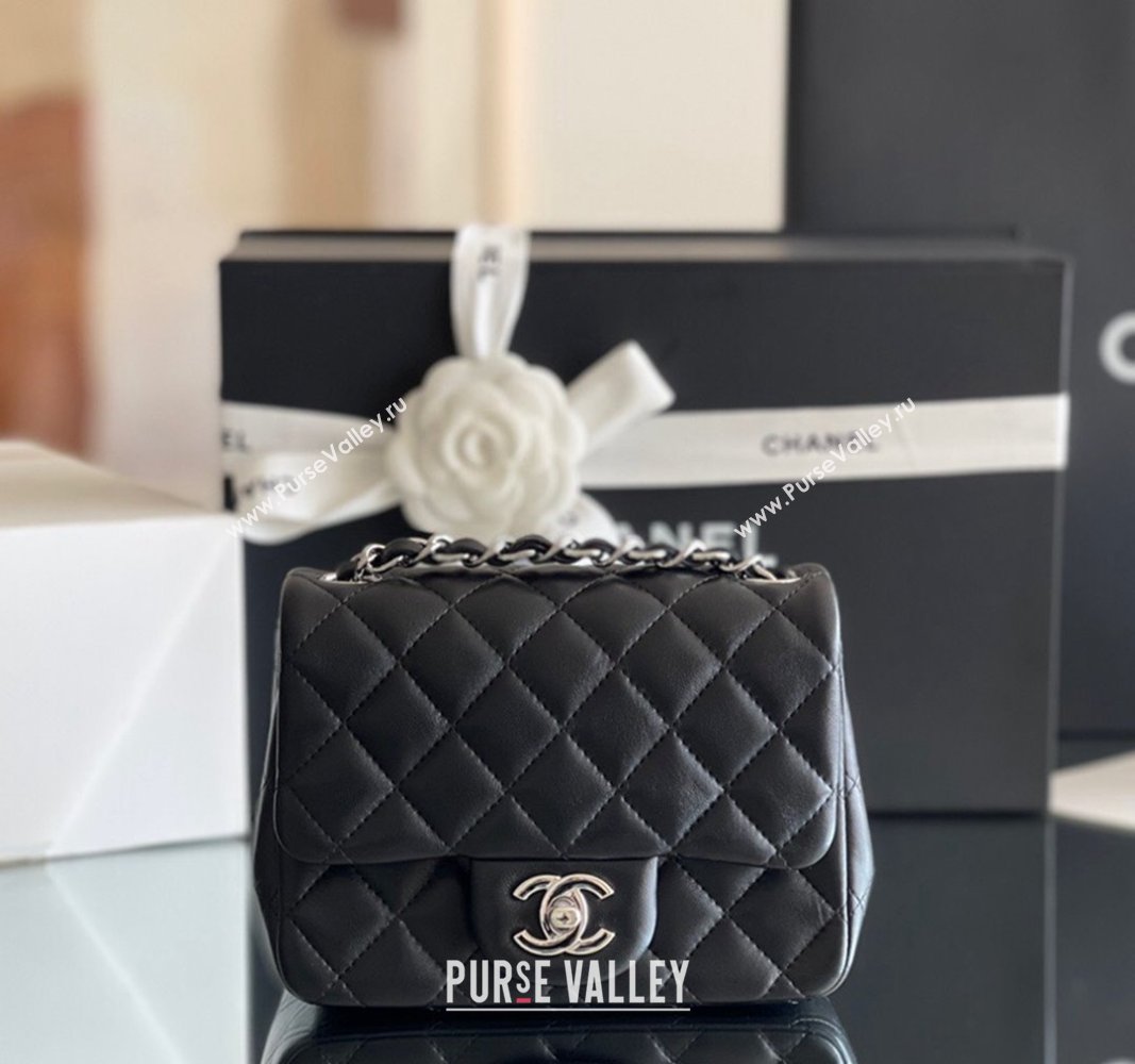 Chanel Quilted Lambskin Mini Square Flap Bag A01117 Black/Silver 2024 Original Quality (MHE-24031416)