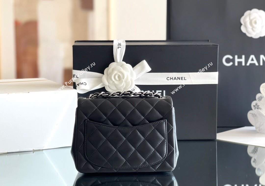 Chanel Quilted Lambskin Mini Square Flap Bag A01117 Black/Silver 2024 Original Quality (MHE-24031416)