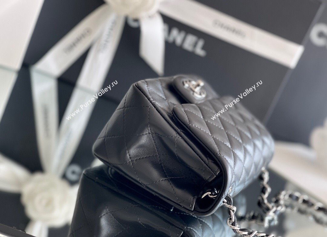 Chanel Quilted Lambskin Mini Square Flap Bag A01117 Black/Silver 2024 Original Quality (MHE-24031416)