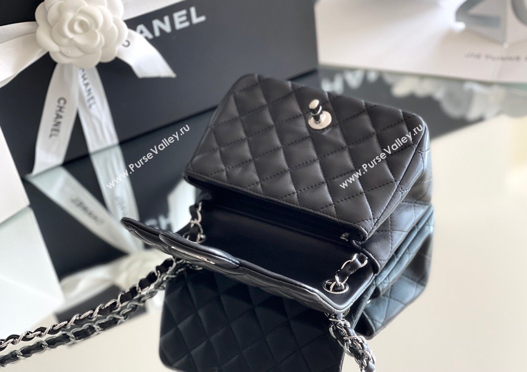 Chanel Quilted Lambskin Mini Square Flap Bag A01117 Black/Silver 2024 Original Quality (MHE-24031416)