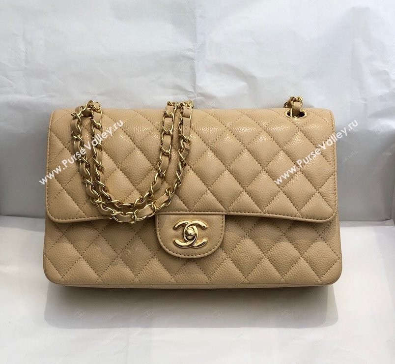 Chanel Quilted Big Grained Calfskin Medium Classic Flap Bag A01112 Apricot/Gold 2021 (SM-210930052)