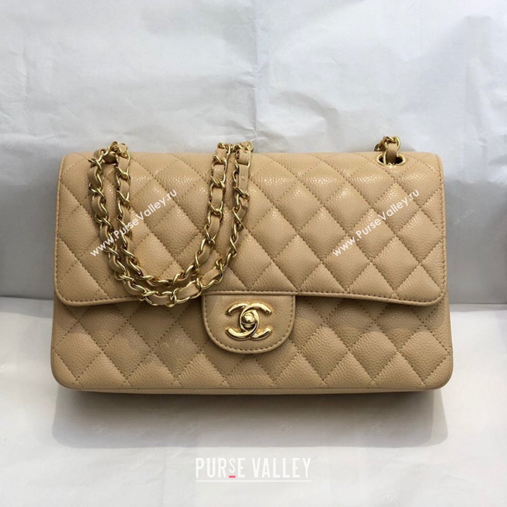 Chanel Quilted Big Grained Calfskin Medium Classic Flap Bag A01112 Apricot/Gold 2021 (SM-210930052)