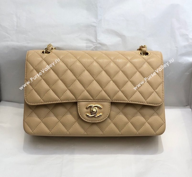 Chanel Quilted Big Grained Calfskin Medium Classic Flap Bag A01112 Apricot/Gold 2021 (SM-210930052)