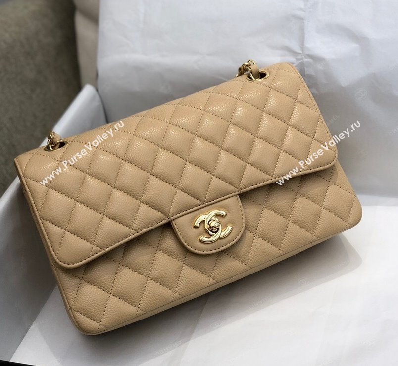 Chanel Quilted Big Grained Calfskin Medium Classic Flap Bag A01112 Apricot/Gold 2021 (SM-210930052)
