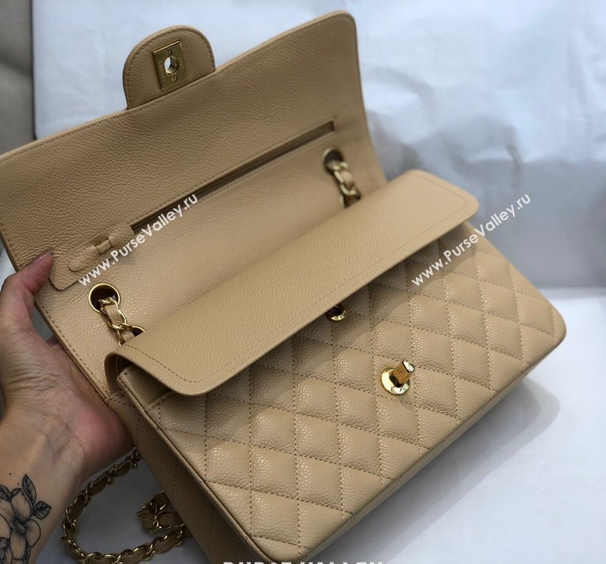 Chanel Quilted Big Grained Calfskin Medium Classic Flap Bag A01112 Apricot/Gold 2021 (SM-210930052)