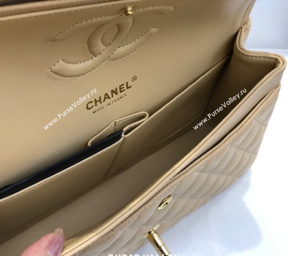 Chanel Quilted Big Grained Calfskin Medium Classic Flap Bag A01112 Apricot/Gold 2021 (SM-210930052)