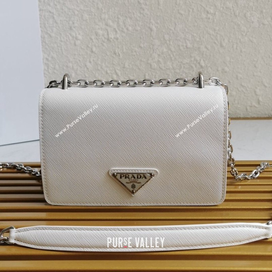 Prada Nylon and Saffiano Leather Shoulder Bag 1BD032 White 2021 (YZ-21080446)