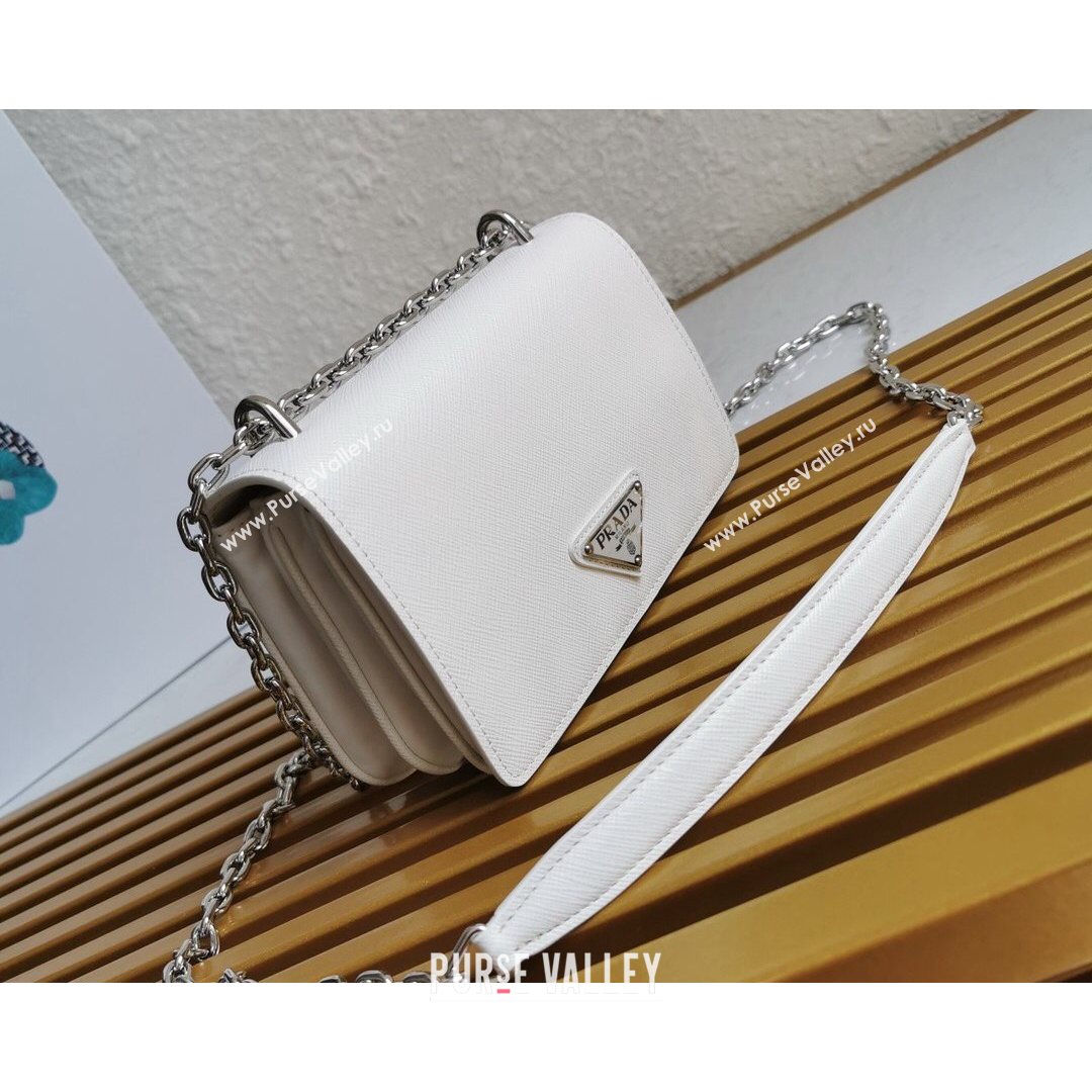 Prada Nylon and Saffiano Leather Shoulder Bag 1BD032 White 2021 (YZ-21080446)