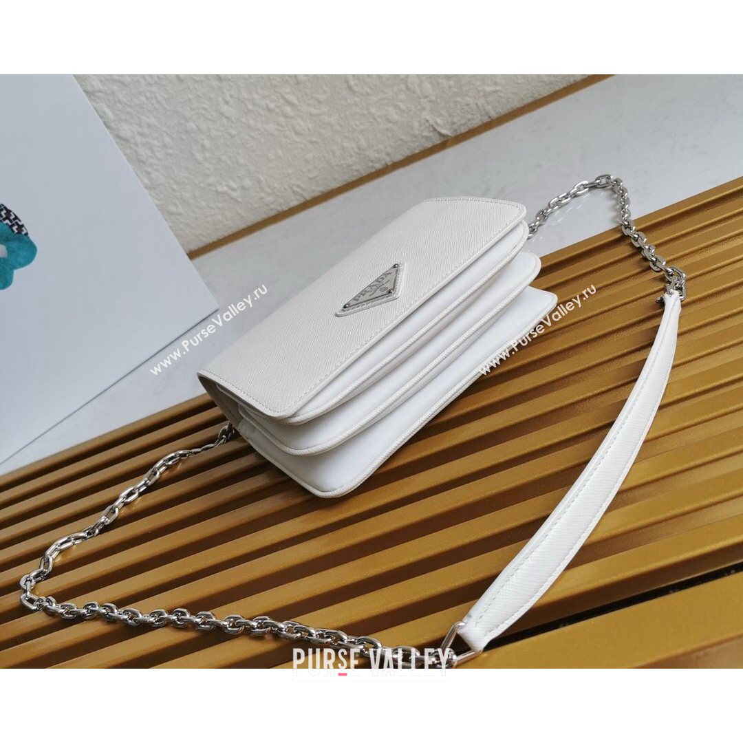 Prada Nylon and Saffiano Leather Shoulder Bag 1BD032 White 2021 (YZ-21080446)