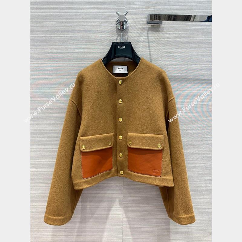 Celine Wool Cashmere Short Coat C9908 Brown 2023 (Q-239908)