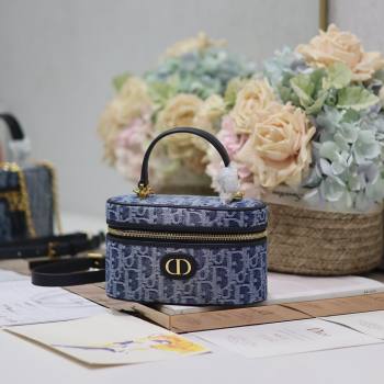 Dior 30 Montaigne Mini Vanity Case in Blue Denim Dior Oblique Jacquard 5198 2024 (XXG-24070329)