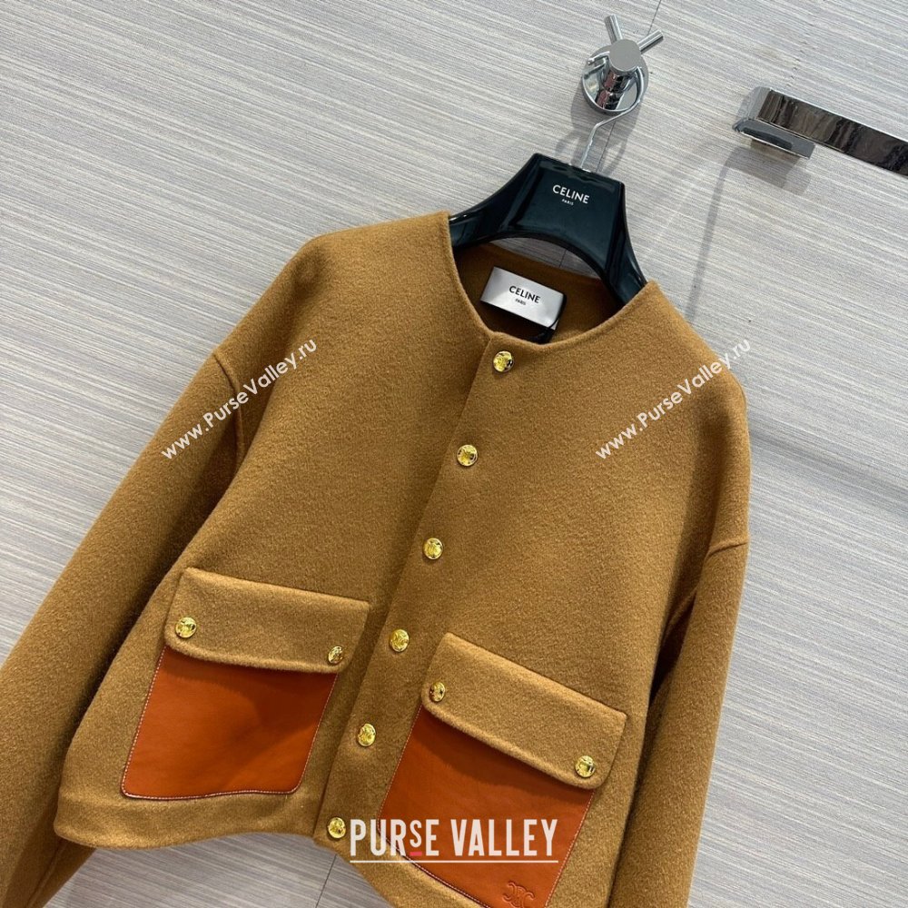 Celine Wool Cashmere Short Coat C9908 Brown 2023 (Q-239908)