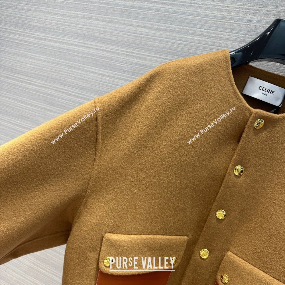 Celine Wool Cashmere Short Coat C9908 Brown 2023 (Q-239908)
