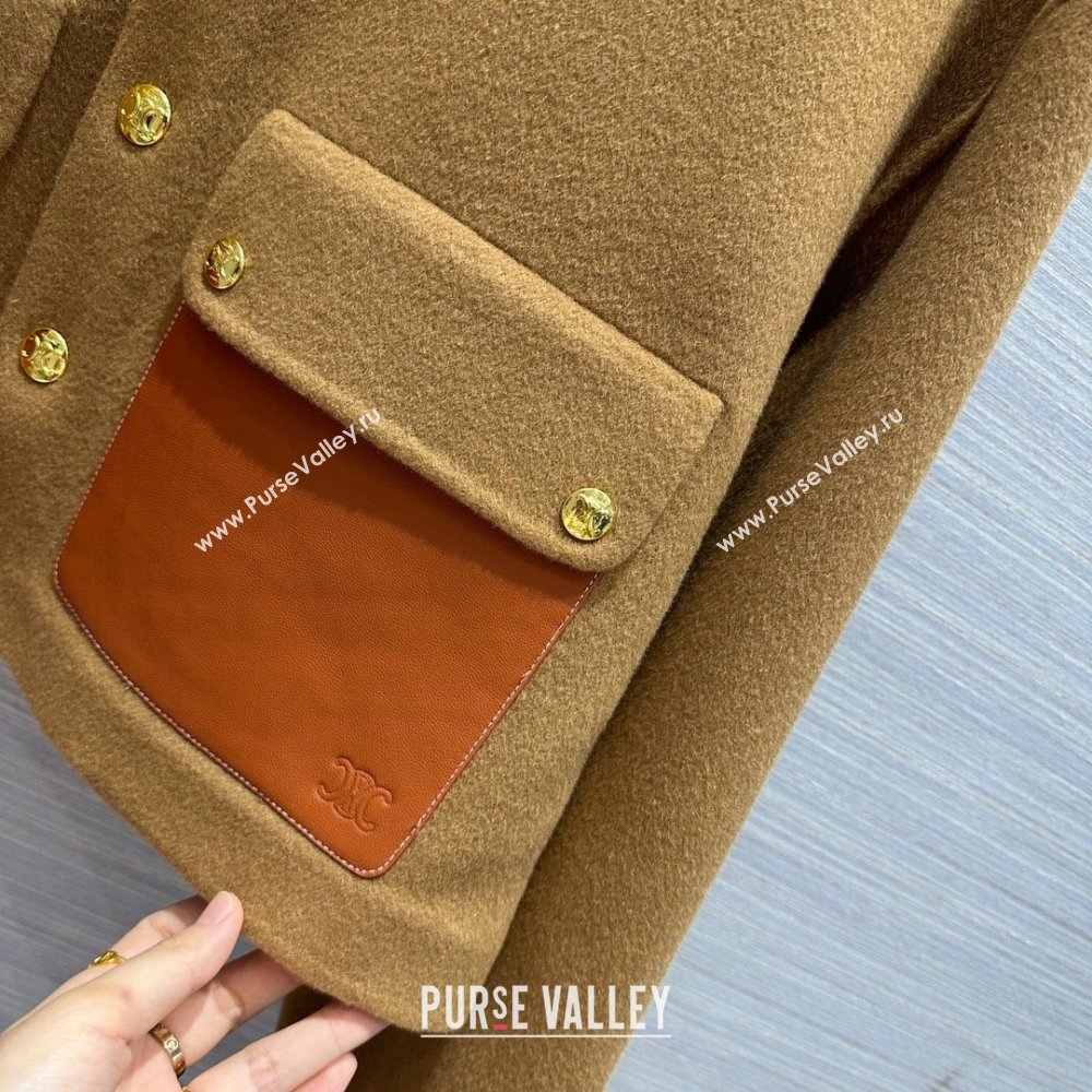 Celine Wool Cashmere Short Coat C9908 Brown 2023 (Q-239908)