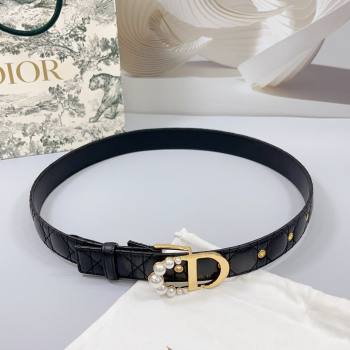 Dior Oblique Leather Belt 3cm with Pearls CD Buckle Black/Gold 2025 0108 (99-250108013)