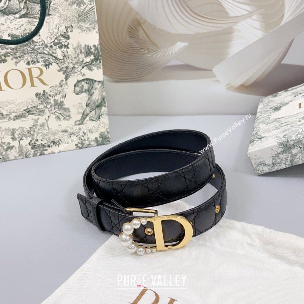 Dior Oblique Leather Belt 3cm with Pearls CD Buckle Black/Gold 2025 0108 (99-250108013)