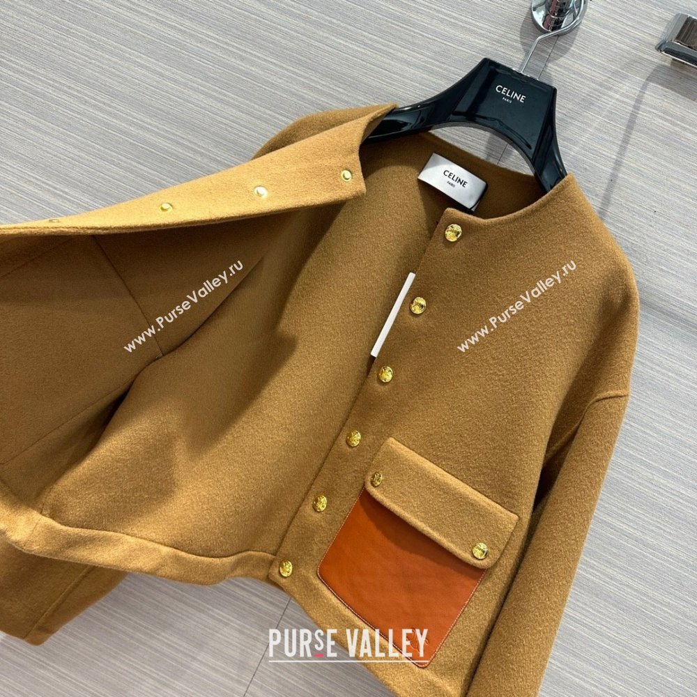 Celine Wool Cashmere Short Coat C9908 Brown 2023 (Q-239908)