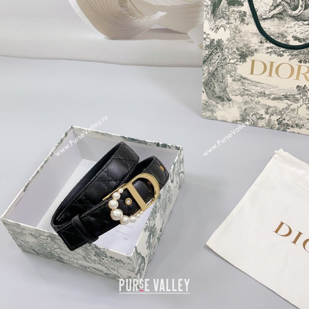 Dior Oblique Leather Belt 3cm with Pearls CD Buckle Black/Gold 2025 0108 (99-250108013)