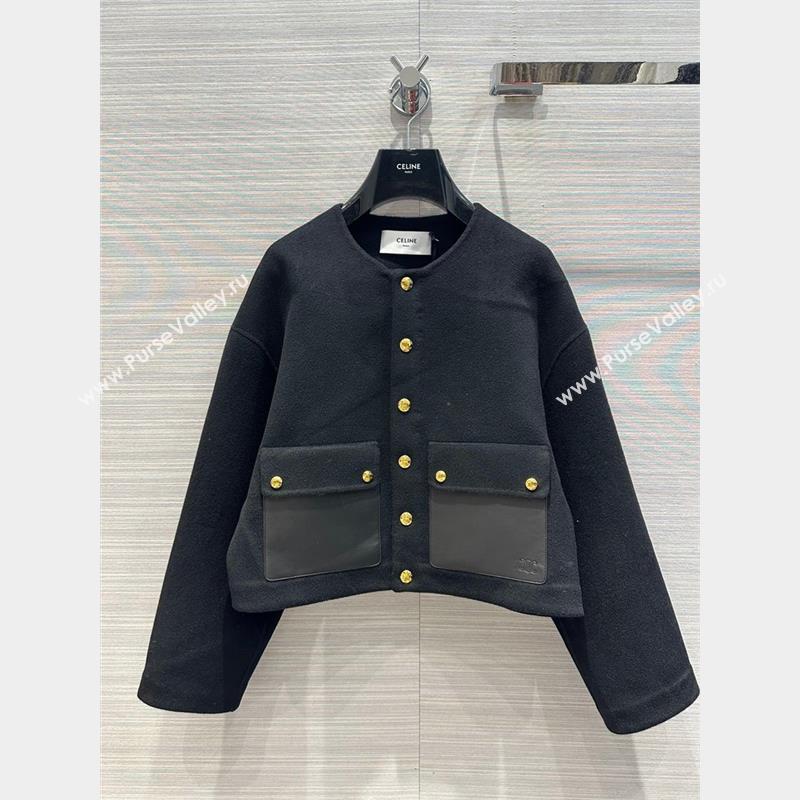 Celine Wool Cashmere Short Coat C9907 Black 2023 (Q-239907)