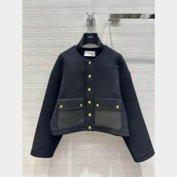 Celine Wool Cashmere Short Coat C9907 Black 2023 (Q-239907)