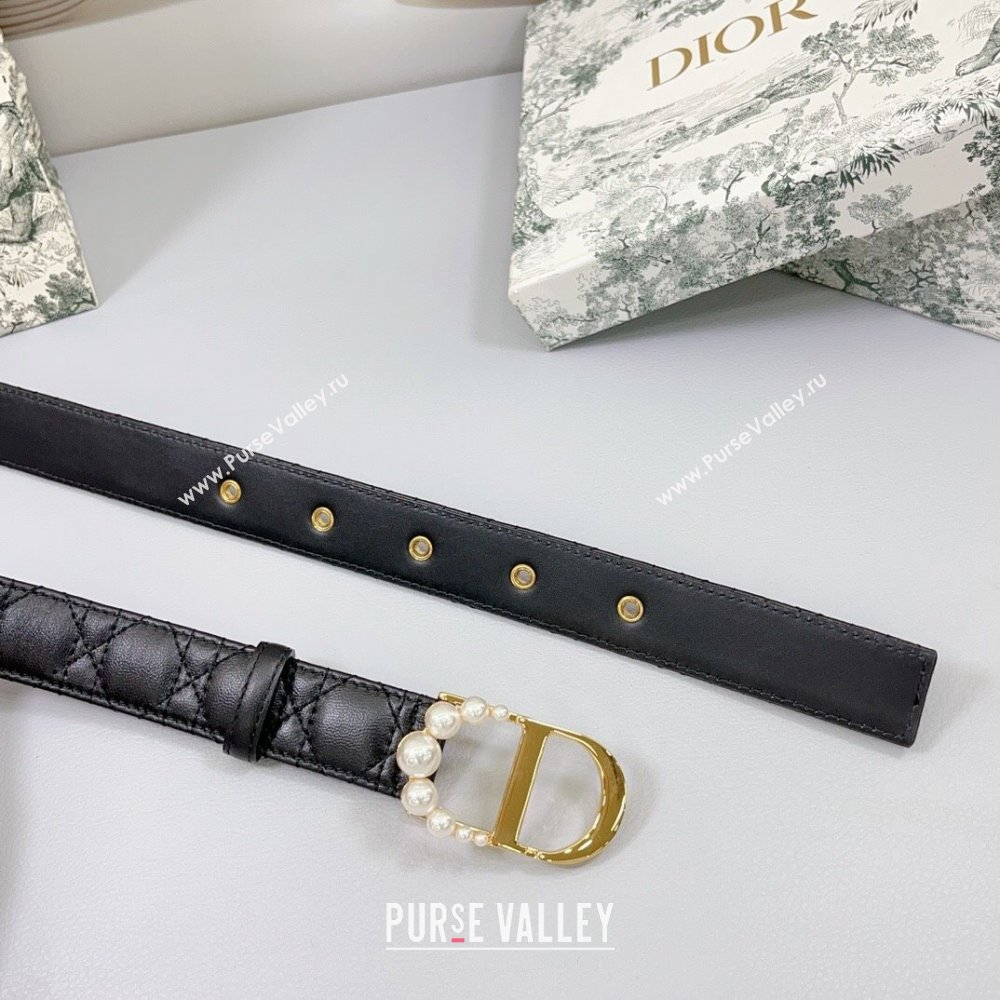 Dior Oblique Leather Belt 3cm with Pearls CD Buckle Black/Gold 2025 0108 (99-250108013)