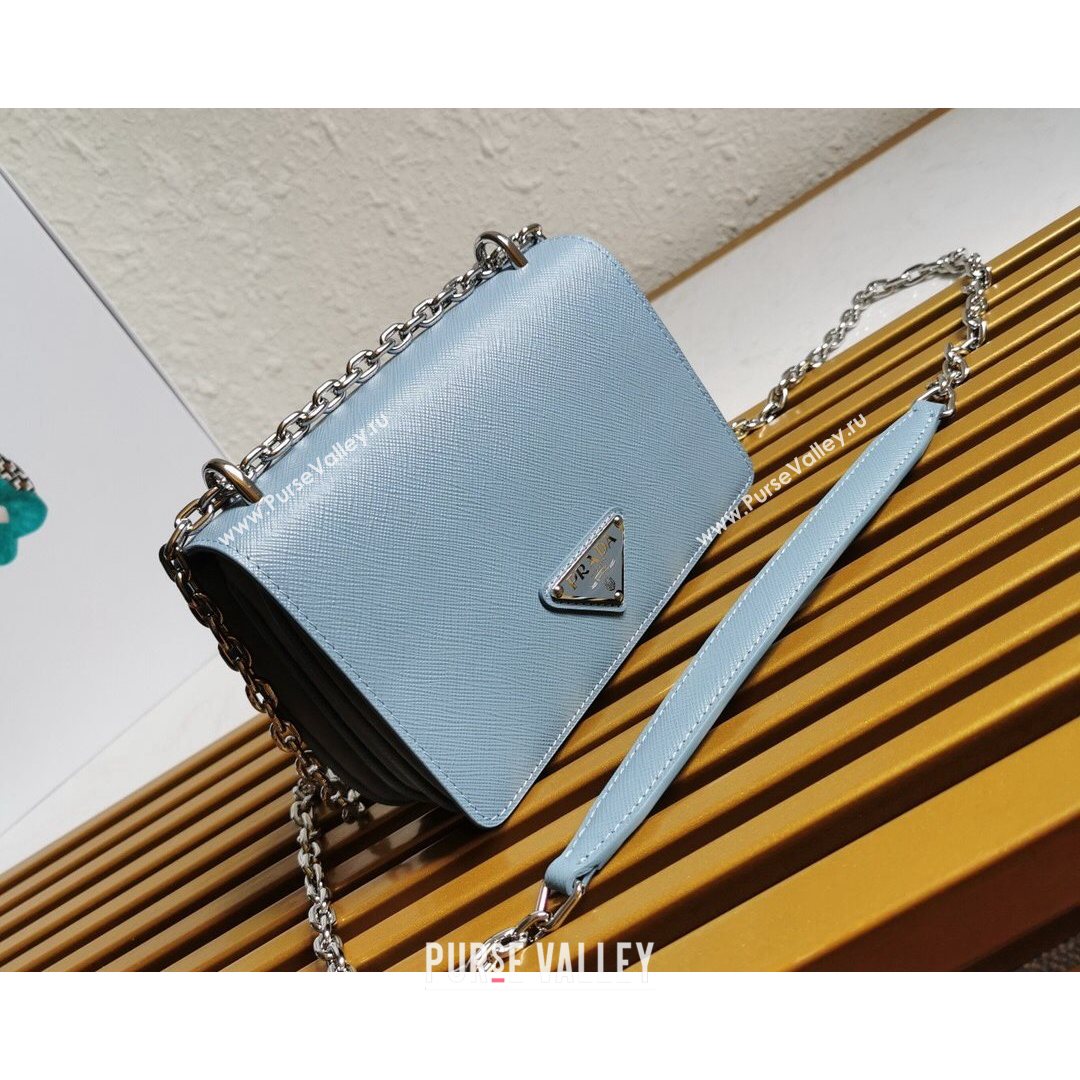 Prada Nylon and Saffiano Leather Shoulder Bag 1BD032 Blue 2021 (YZ-21080448)