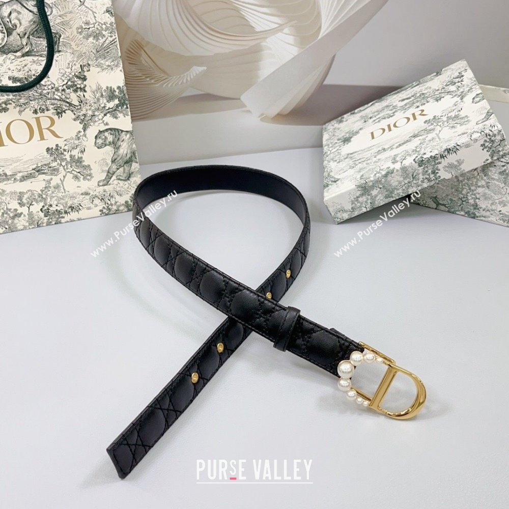 Dior Oblique Leather Belt 3cm with Pearls CD Buckle Black/Gold 2025 0108 (99-250108013)