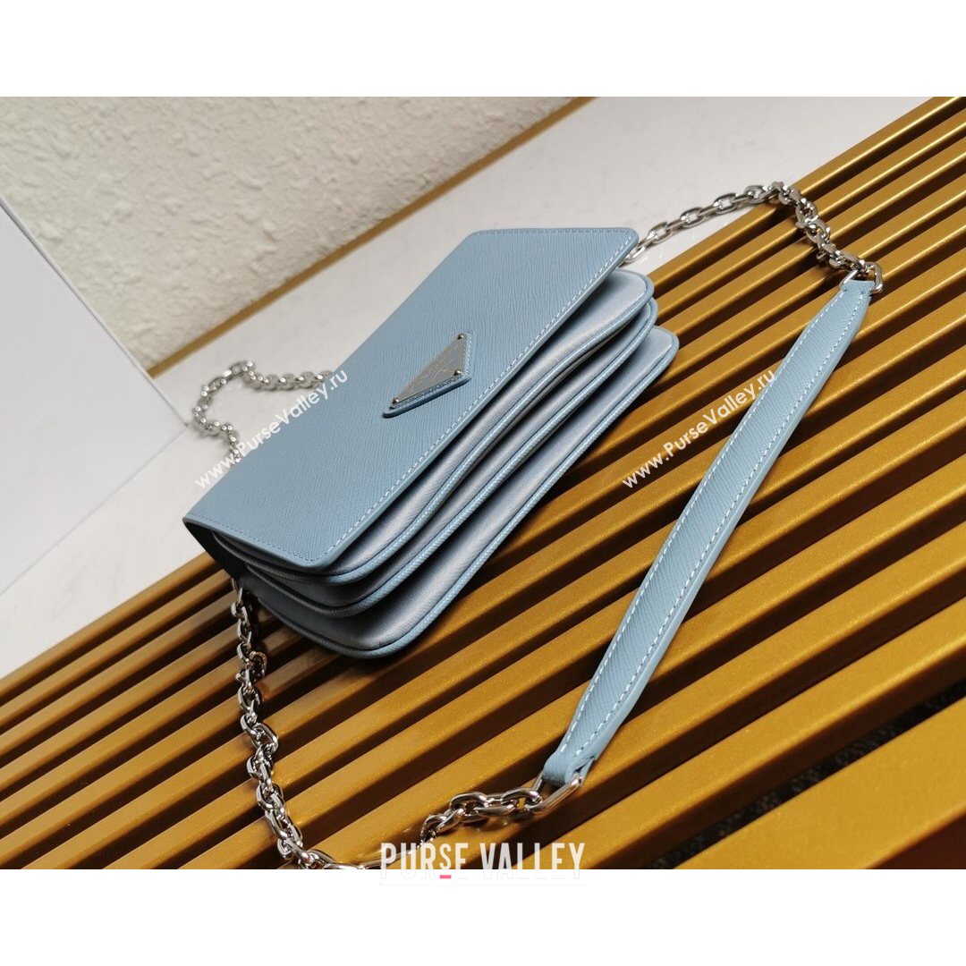 Prada Nylon and Saffiano Leather Shoulder Bag 1BD032 Blue 2021 (YZ-21080448)