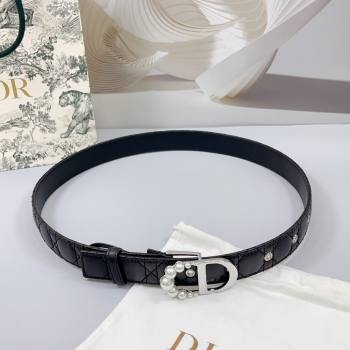 Dior Oblique Leather Belt 3cm with Pearls CD Buckle Black/Silver 2025 0108 (99-250108014)