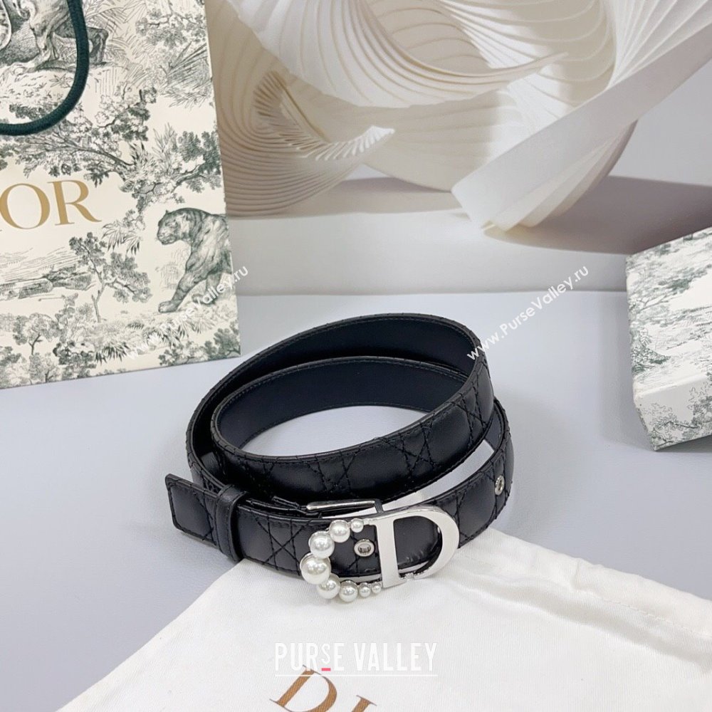 Dior Oblique Leather Belt 3cm with Pearls CD Buckle Black/Silver 2025 0108 (99-250108014)