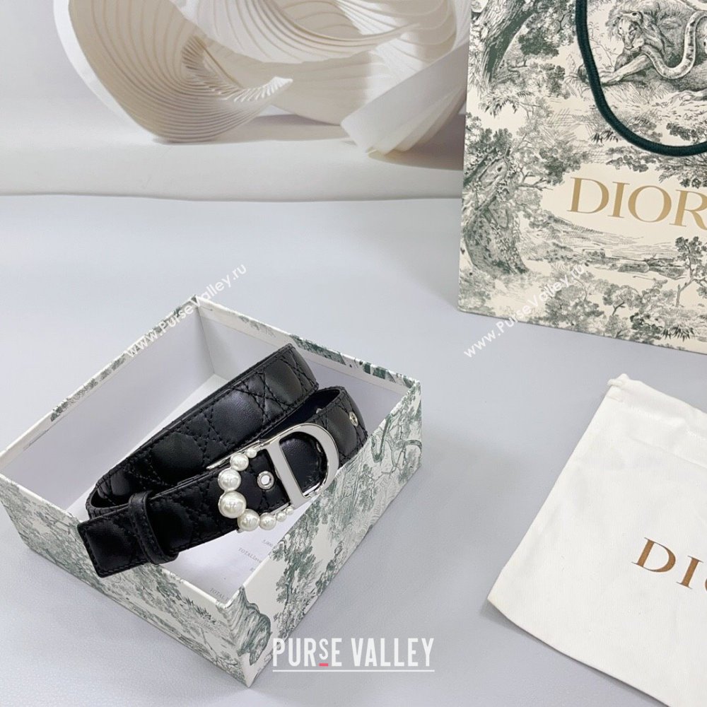 Dior Oblique Leather Belt 3cm with Pearls CD Buckle Black/Silver 2025 0108 (99-250108014)