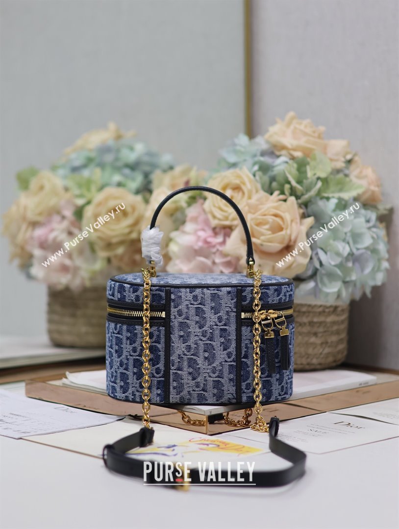 Dior 30 Montaigne Small Vanity Case in Blue Denim Dior Oblique Jacquard 5198 2024 (XXG-24070330)