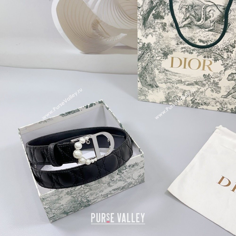 Dior Oblique Leather Belt 3cm with Pearls CD Buckle Black/Silver 2025 0108 (99-250108014)